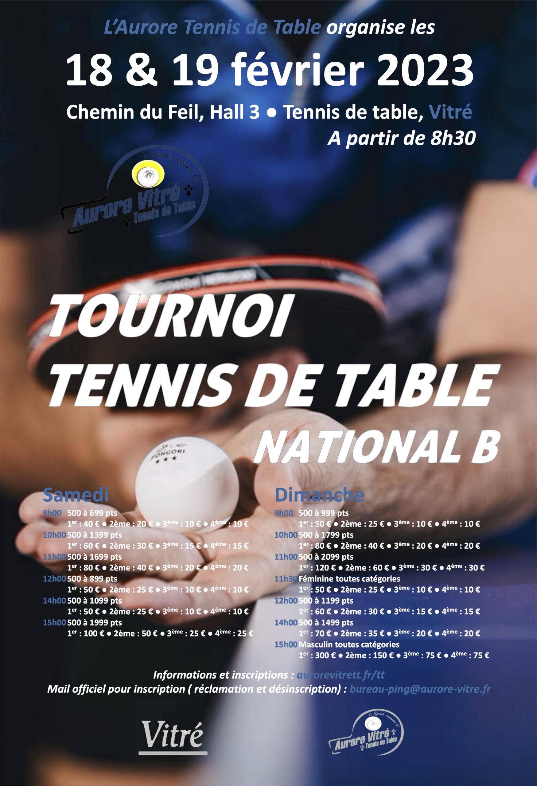 Tournoi National B Vitré Ligue de Bretagne de Tennis de Table